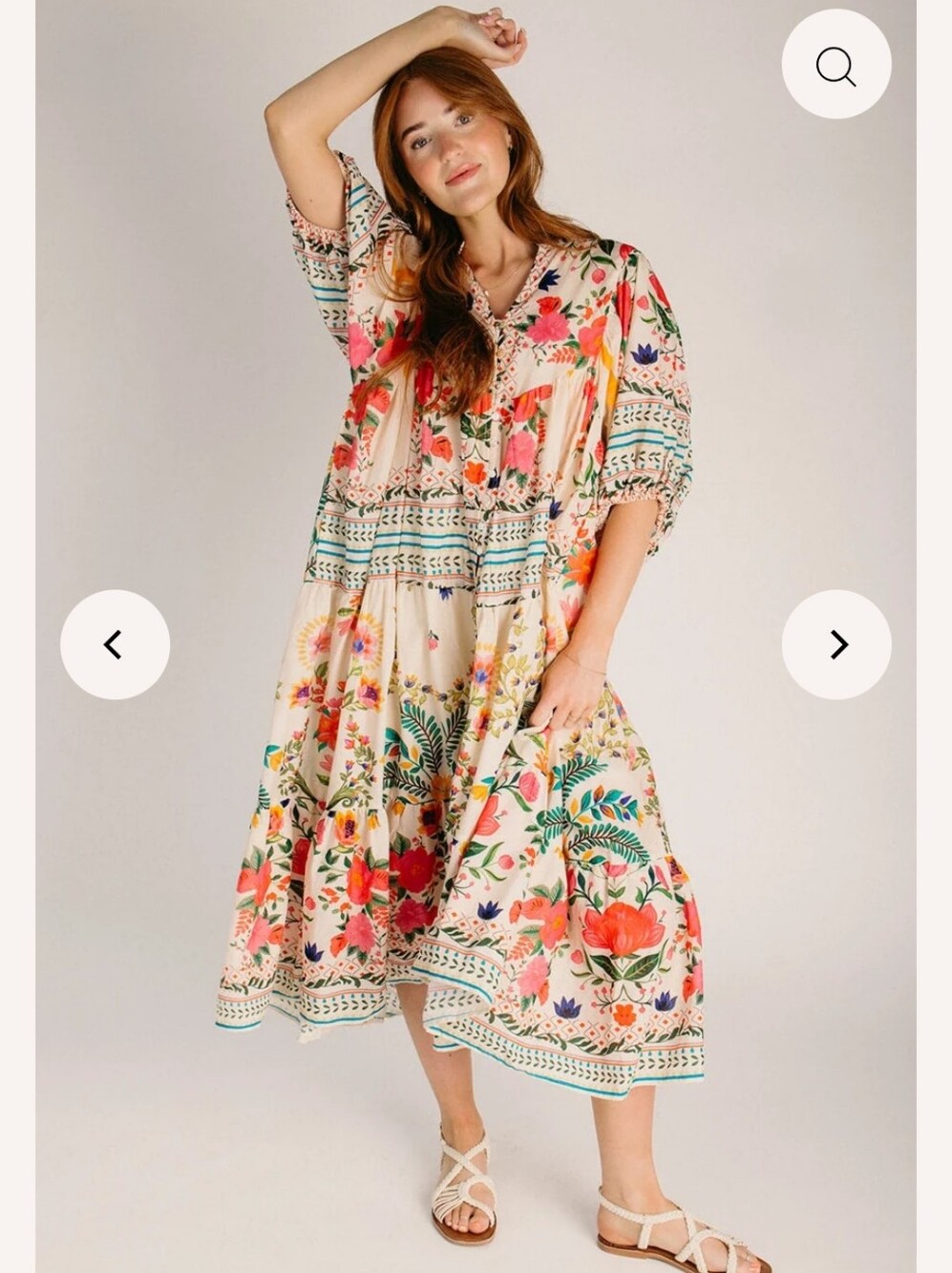 Piper and Scoot Floral Midi Dress in Cream with Multi-Color Prints